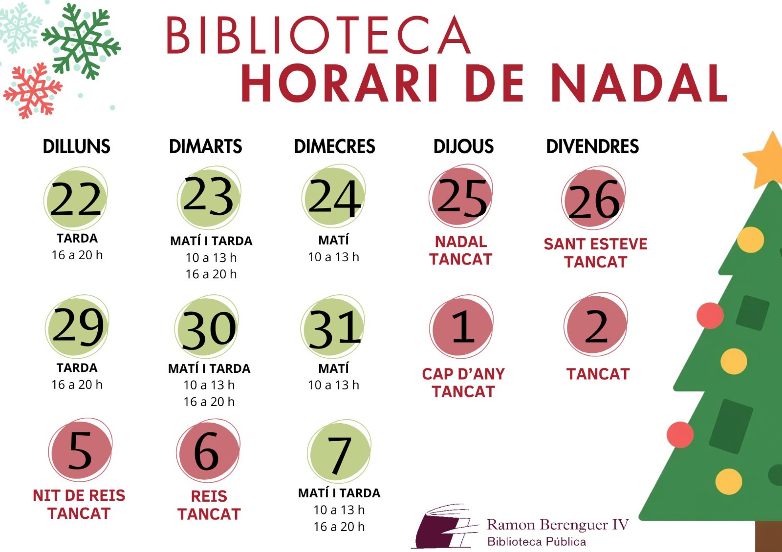 HORARI FESTES DE NADAL 2025